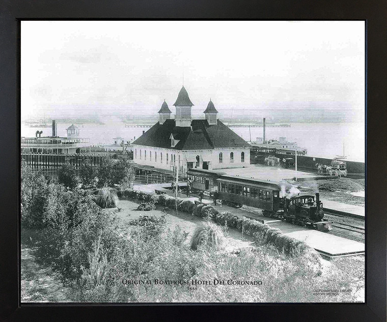 Framed Wall Decor 1888 Original Boathouse Hotel Del Coronado Vintage Black Farmed Art Print Picture (18x22)