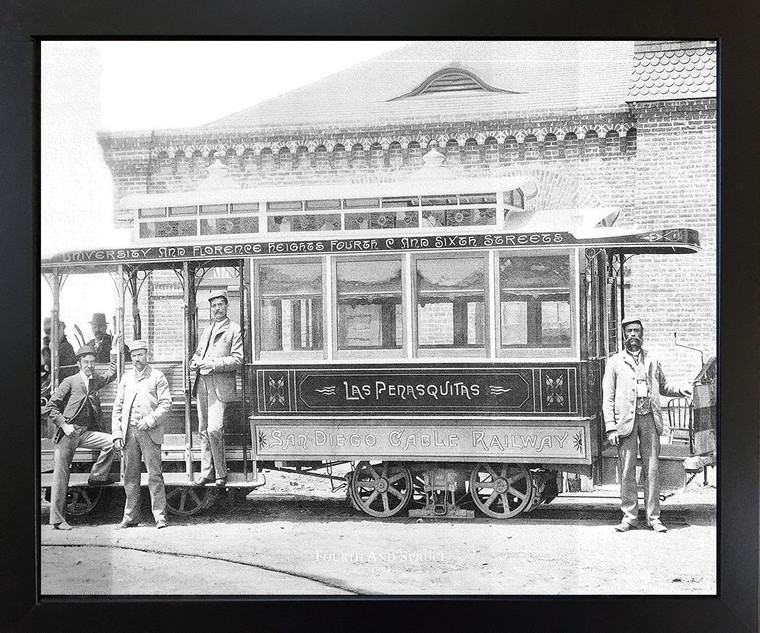 Old City San Diego Fourth And Spruce 1898 Vintage Cable Railway Black And White Black Framed Wall Decor Art Print Picture(18x22)