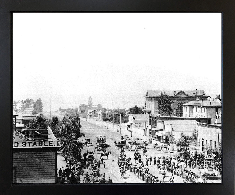 Vintage San Diego D Street 1887 Old Black And White City Black Frame Wall Decor Art Print Picture (18x22)