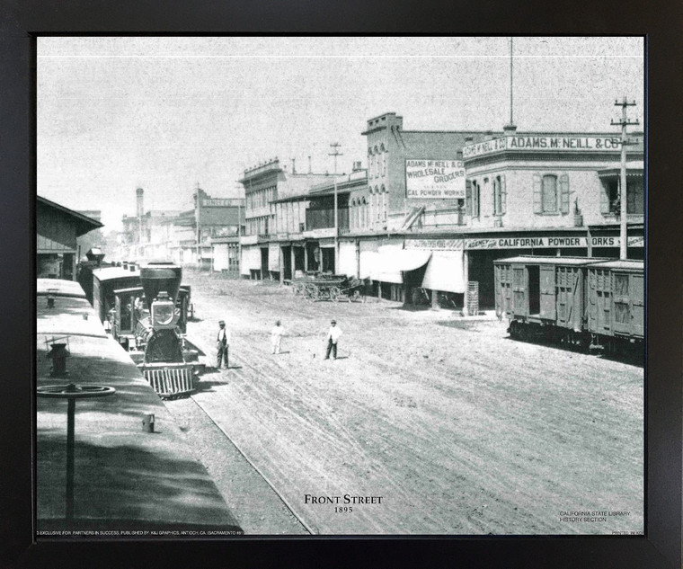 Framed Wall Decor Vintage Railway Sacramento Front Street 1895 Old City Black and White Black Art Print Picture(18x22)