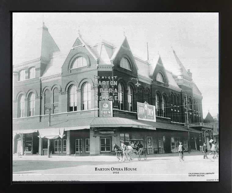 Framed Wall Decor Vintage Fresno California City Barton Opera House 1910 Historical Black Art Print Picture(18x22)
