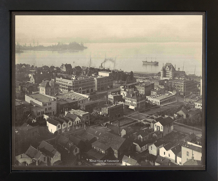 Framed Wall Decoration Aerial View of Vancouver - 1910 Vintage Old City Black and White Black Art Print Picture(18x22)