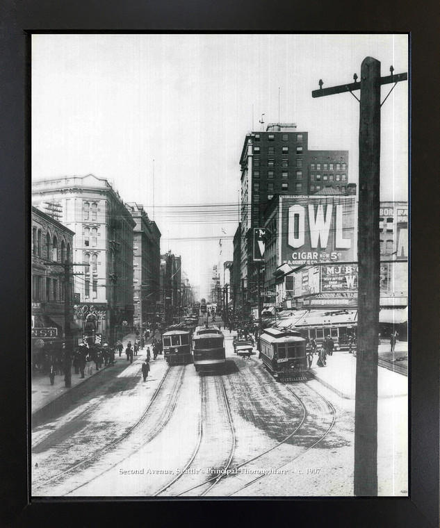 Framed Wall Decor Second Avenue, Seattle's Principal Thoroughfare - C. 1907 Vintage Old City Black and White Black Art Print Picture(18x22)
