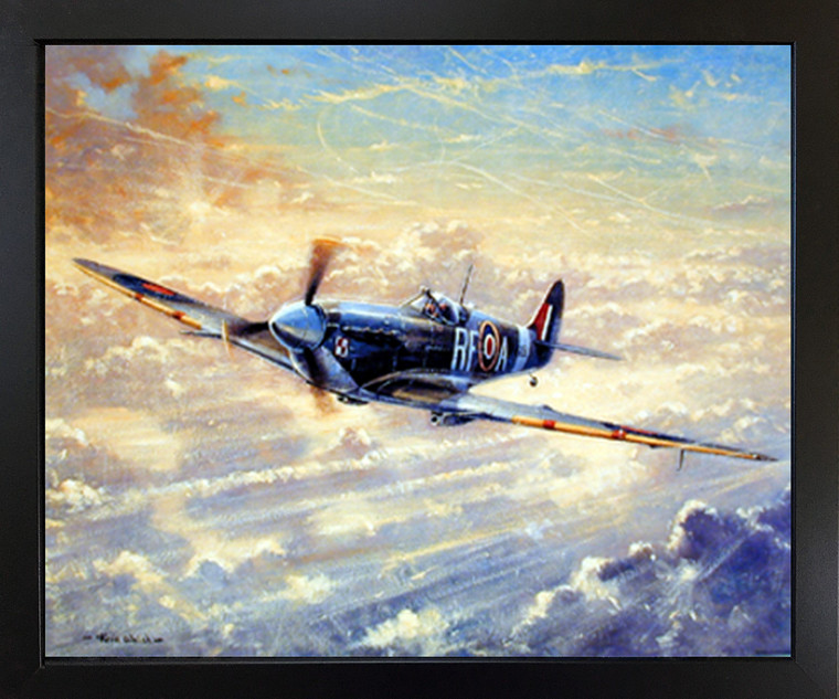 Aviation Framed Poster - Spitfire Airplane Painting Military Black Framed Wall Decoration Picture Art Print (18x22)