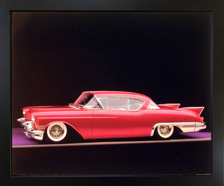 Red Cadillac Classic El Dorado 1957 Vintage Car Wall Decor Black Framed Picture Art Print(18x22)