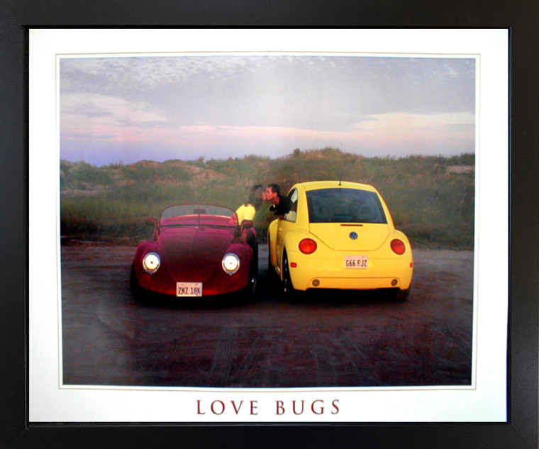 Volkswagen Love Bug Classic Car Cute Couple Wall Black Framed Art Print Picture (18x22)