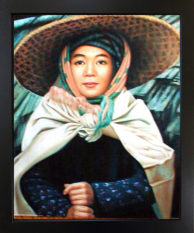 Asian Japanese Young Woman in Hat Wall Decor Black Framed Picture Art Print (18x22)