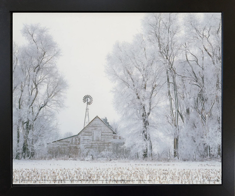 Barn Photography Winter Foggy Rural Country Scenery Wall Decor Black Framed Picture Art Print (18x22)