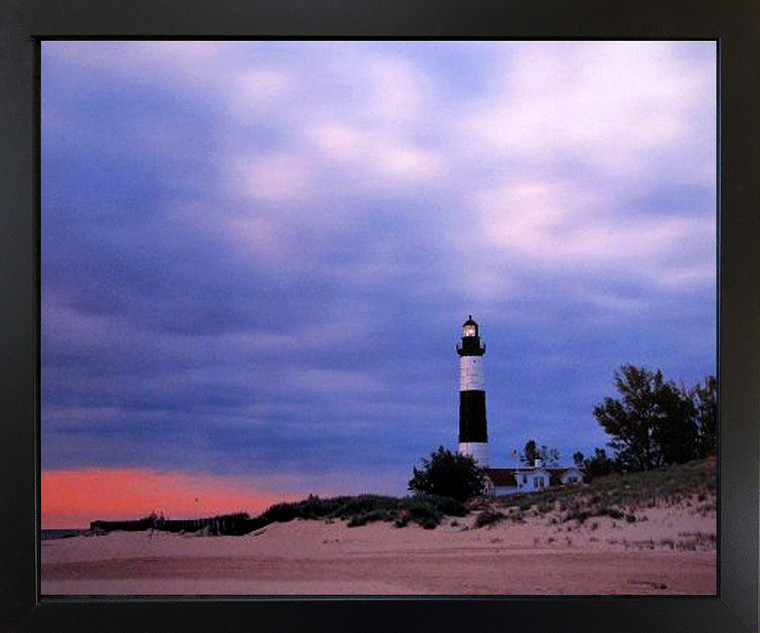 Impact Posters Gallery Big Sable Point Lighthouse at Ocean Beach Nautical Black Framed Picture Wall Decor Art Print (18x22)