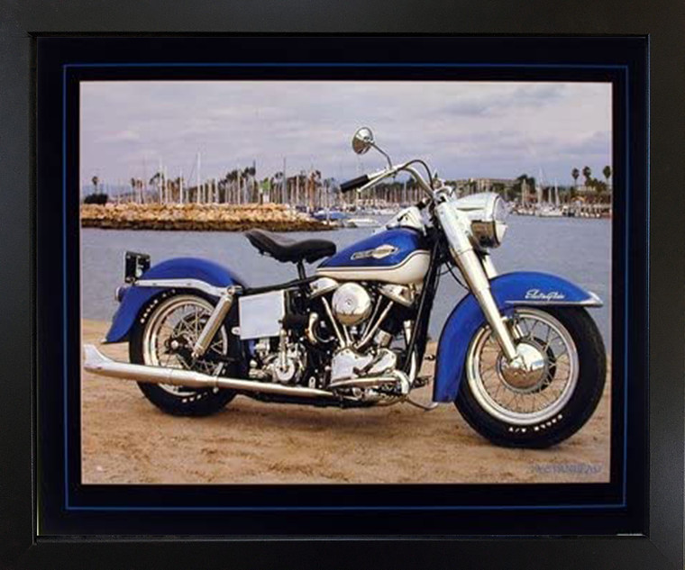 Impact Posters Gallery 1965 Blue Panhead Harley Davidson Vintage Motorcycle Decor Wall Black Framed Picture Art Print