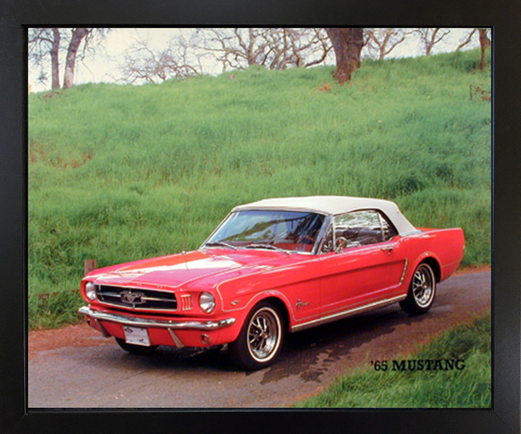 Framed Wall Decor Art Print 1965 Red Ford Mustang Convertible Vintage Car Picture Black Poster(18x22)