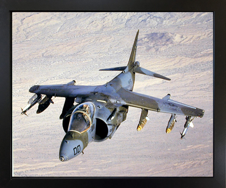 Aviation Aircraft Military Poster - AV-8B Harrier II Jet Black Framed Wall Decor Picture Art Print(18x22)