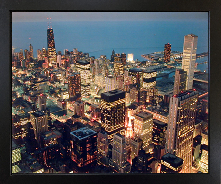 Nightscape City Black Framed Poster Art Print Chicago Skyline William Wilson Wall Decor Picture (18x22)