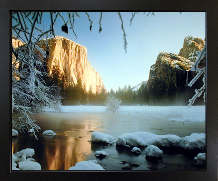 Impact Posters Gallery Yosemite Valley Landscape Black Framed Wall Living Room Decor Lake Covered with Snow Scenic Picture Art Print (18x22)