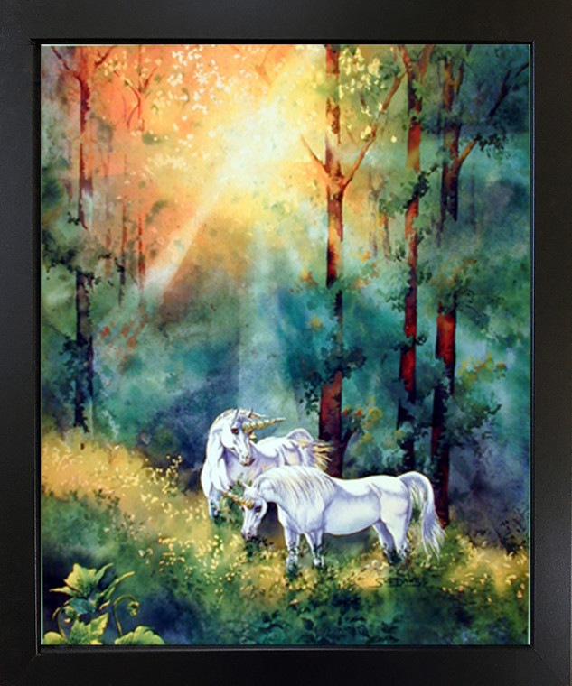 Changing Light Unicorn Wall Decor Black Framed Picture Art Print(18x22)