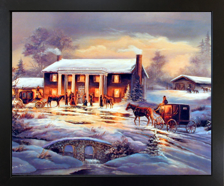 Colonial Winter Scene Cowboys Stagecoach Wall Decor Picture Black Framed Art Print Poster (18x22)