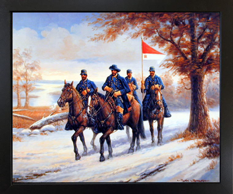 Western Civil War Blue Soldier on Horses Country Wall Decor Picture Black Framed Art Print Poster (18x22)