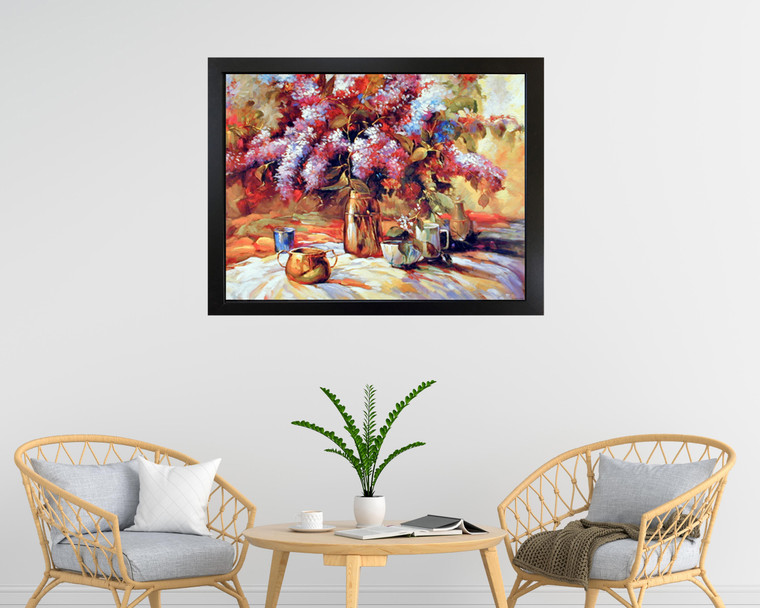 Black Framed Wall Decor Flowers in Vase Floral Still Life Picture Art