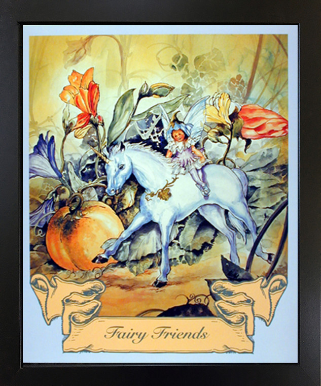 Black Framed Wall Decor Fairy and Unicorn Horse Friend Art Print Picture (18x22)
