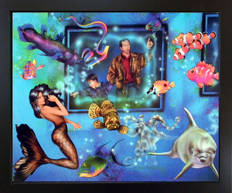 Impact Posters Gallery Black Framed Wall Decoration Lady Mermaid in Aquarium with Ocean Fish Fantasy Art Print (18x22)