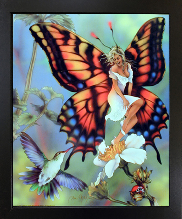 Black Framed Wall Decor Flower Butterfly Fairy & Fantasy Scene Art Print Picture (18x22)