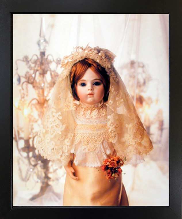 BlackFramed Wall Decoration Picture Cute Baby Doll in Wedding Dress Kids Room Art Print (18x22)
