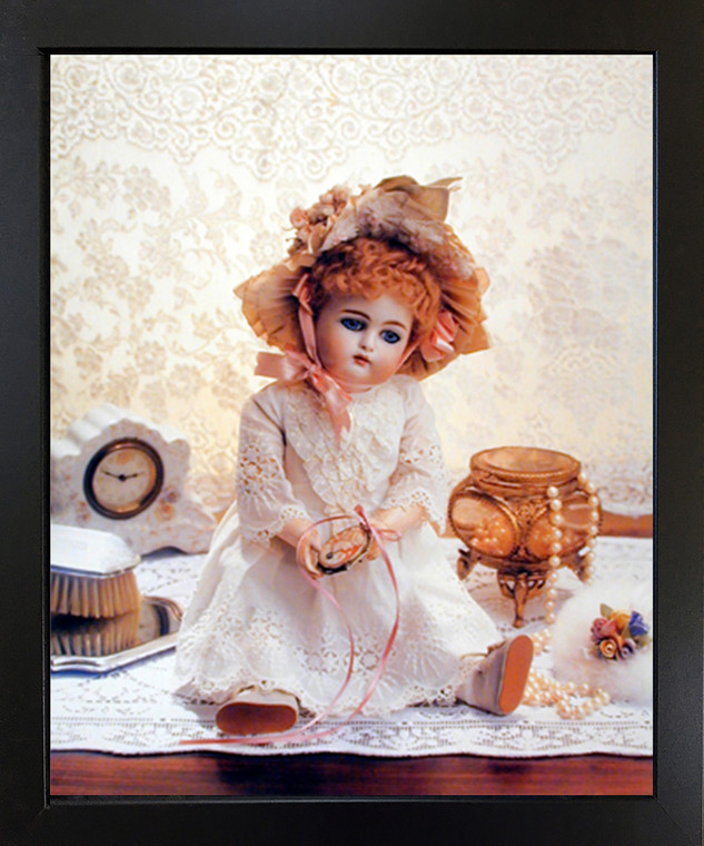 Black Framed Wall Decor Doll on a Dresser Kids Room Picture Art Print (18x22)