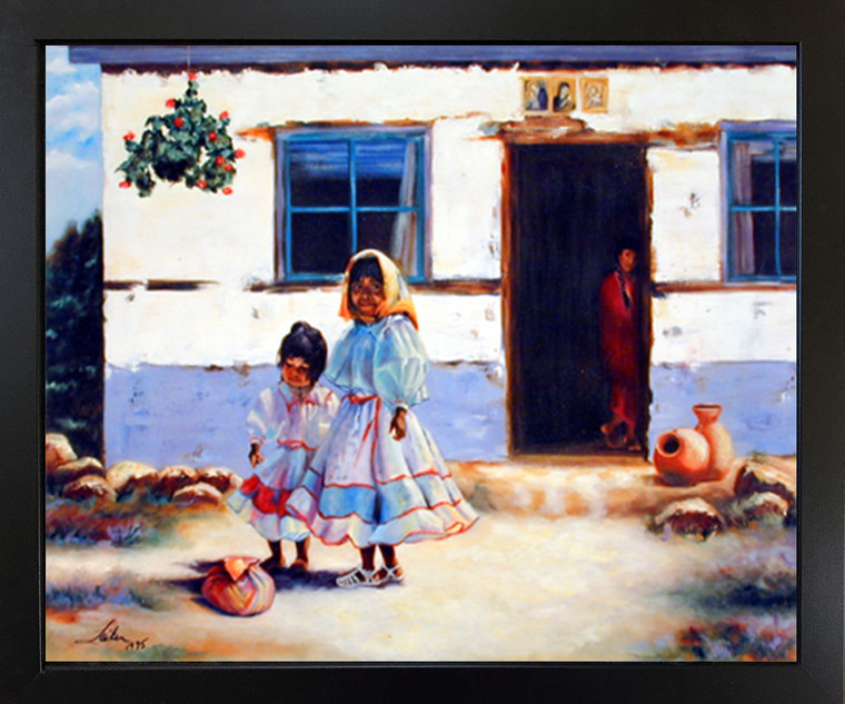 Framed Wall Decoration Old Mexican Lady with Children Black Farmed Picture Art Print (18x22)