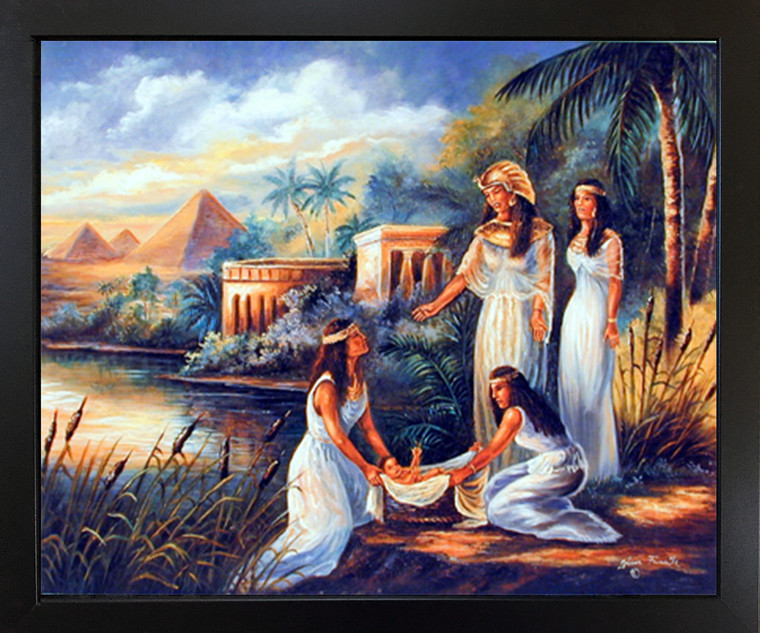 Framed Wall Decor Picture Moses Rescued from The Water Bible Spiritual and Religious Black Farmed Art Print(18x22)