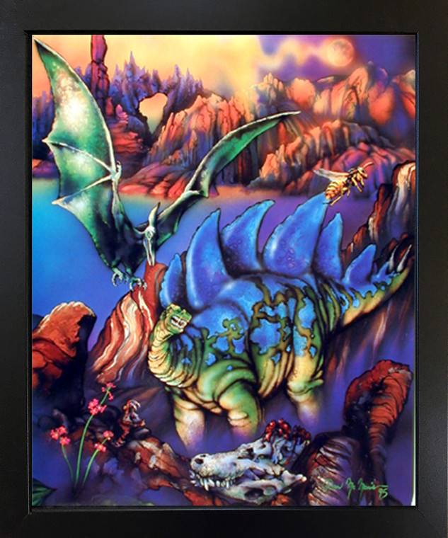 Framed Wall Decor Dinosaurs Stegosaurus Triceratops Kids Room Animal Fantasy Black Framed Art Print Picture (18x22)