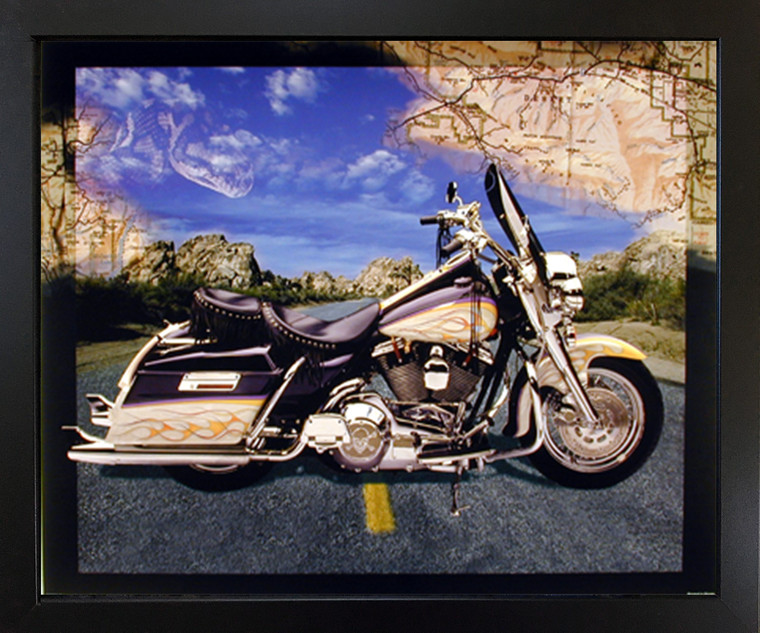 Framed Wall Decoration Motorcycle on Highway Riders Bike Black Framed Art Print (18x22)