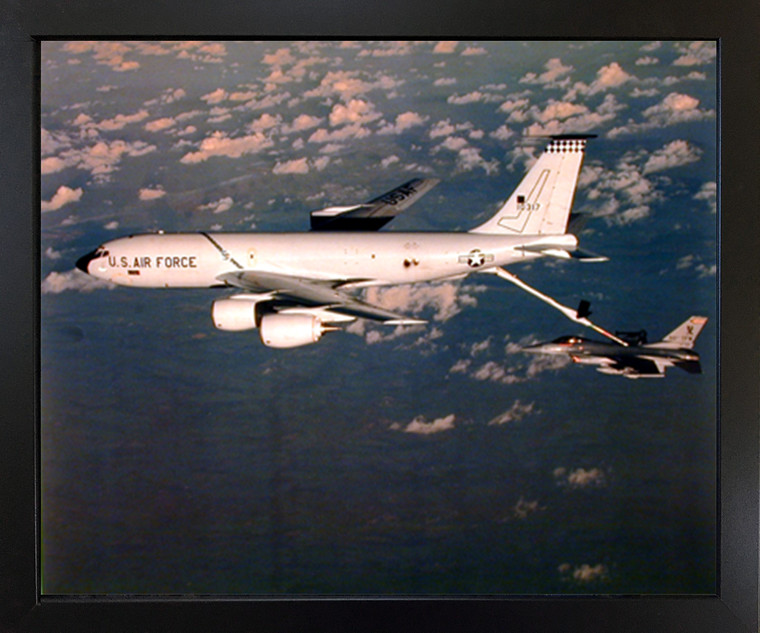 Boeing KC-135 Tanker Refuels F-16 Military Aviation Aircraft Wall Decor Black Framed Picture Art Print(18x22)