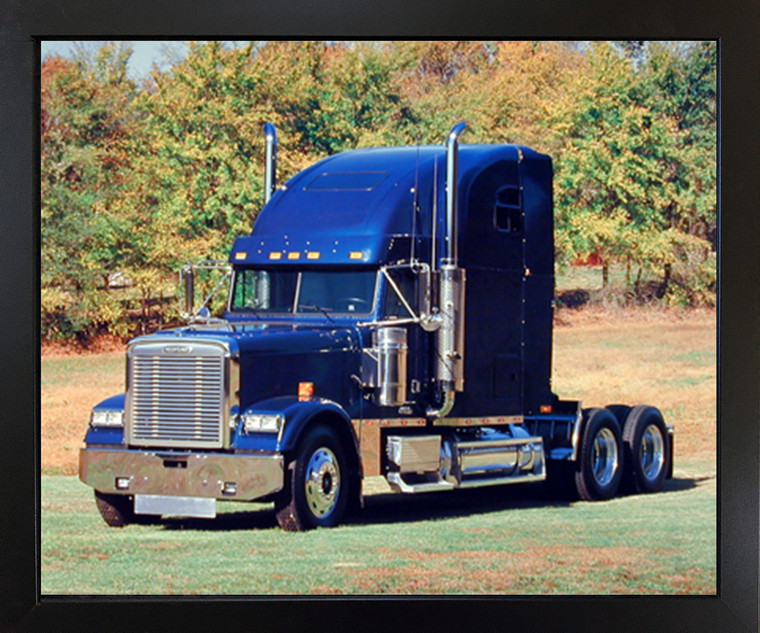 Freightliner Blue Diesel Vinatge Classic Truck Wall Decor Black Framed Picture Art Print(18x22)