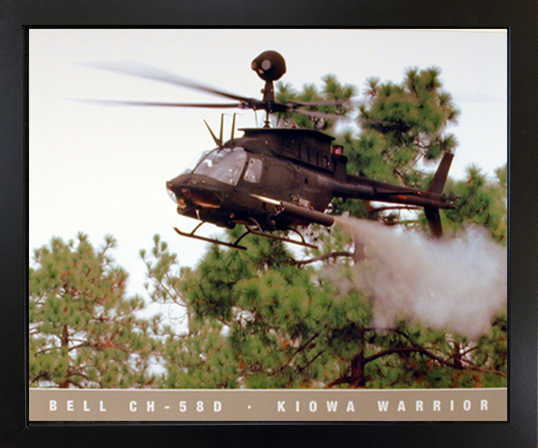 Aviation Military Poster - Bell CH 58D Kiowa Warrior Helicopter Wall Decor Black Framed Picture Art Print(18x22)