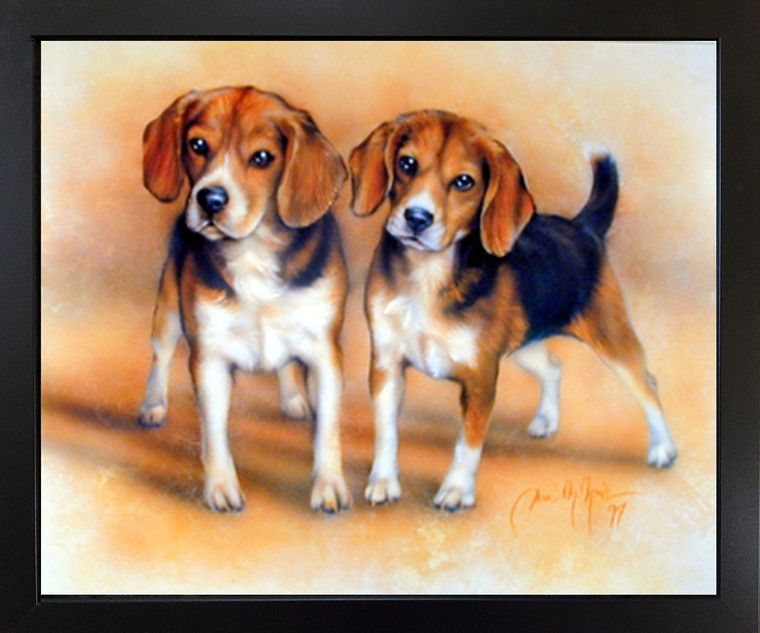 Impact Posters Gallery Framed Wall Picture Two Beagle Cute Dog Puppies  Black Art Print(18x22)