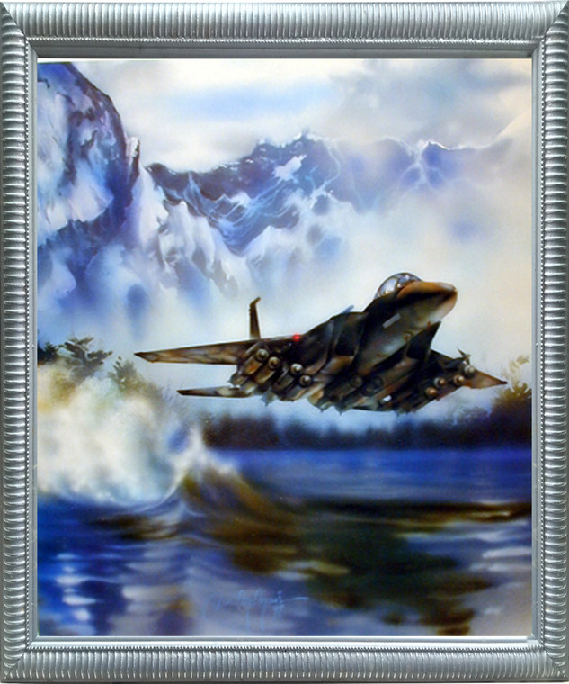 Framed Wall Decor Aviation Poster - F-15 Fighter Jet Flying Aircraft Silver Picture Art Print (20x24)