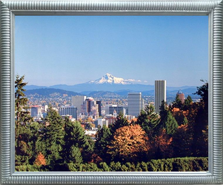Impact Posters Gallery Portland Picture Art Print Framed Rose Garden and Mt. Hood Nature Silver Wall Decoration Poster (18x22)