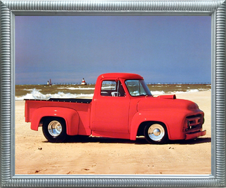 Impact Posters Gallery Ford F-100 Harley Koopman Vintage Pickup Truck Silver Framed Picture Art Print Framed Wall Decoration (18x22)