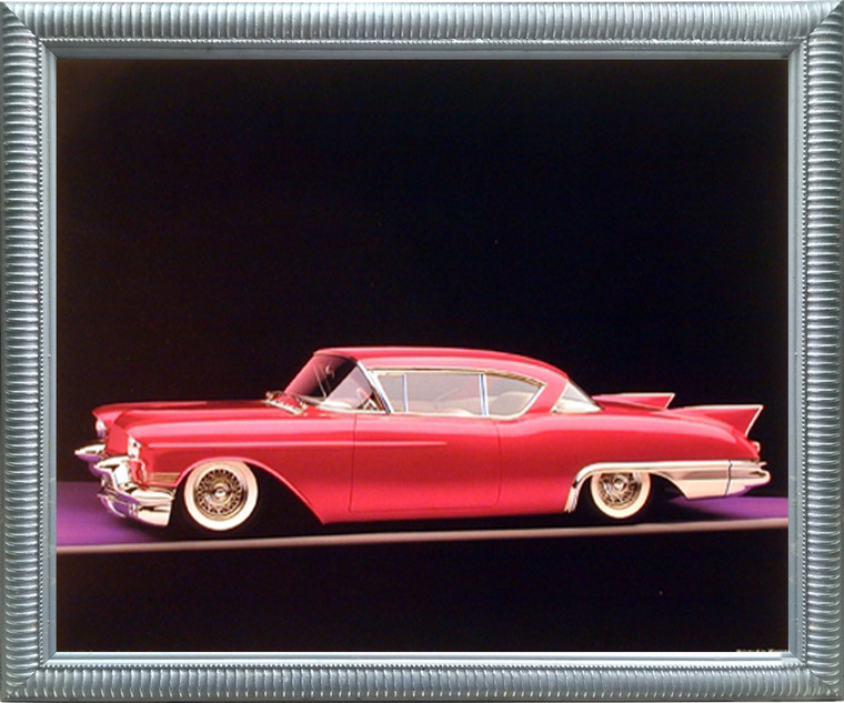 Red Cadillac Classic El Dorado 1957 Vintage Car Wall Decor Silver Framed Picture Art Print (20x24)