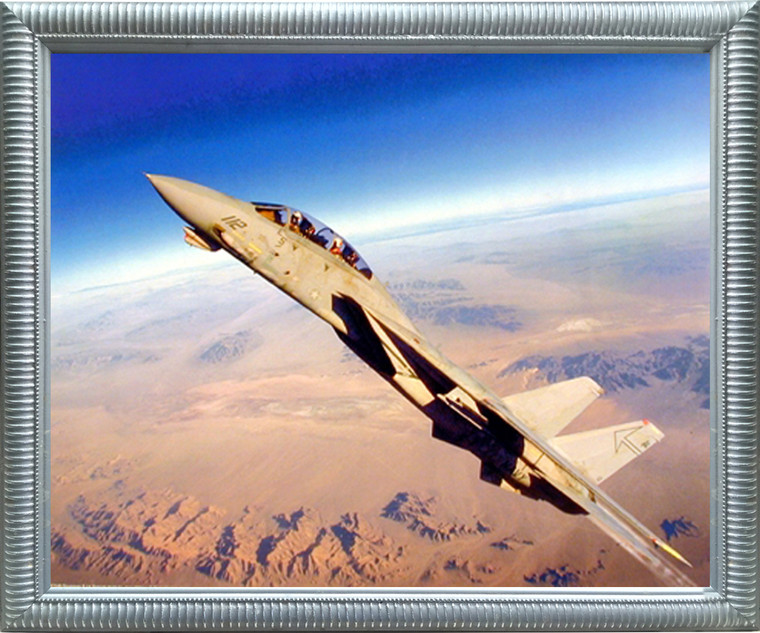 Framed Wall Decoration Aviation Framed Poster - Grumman F-14 Tomcat Jet Aircraft Silver Picture Art Print (20x24)