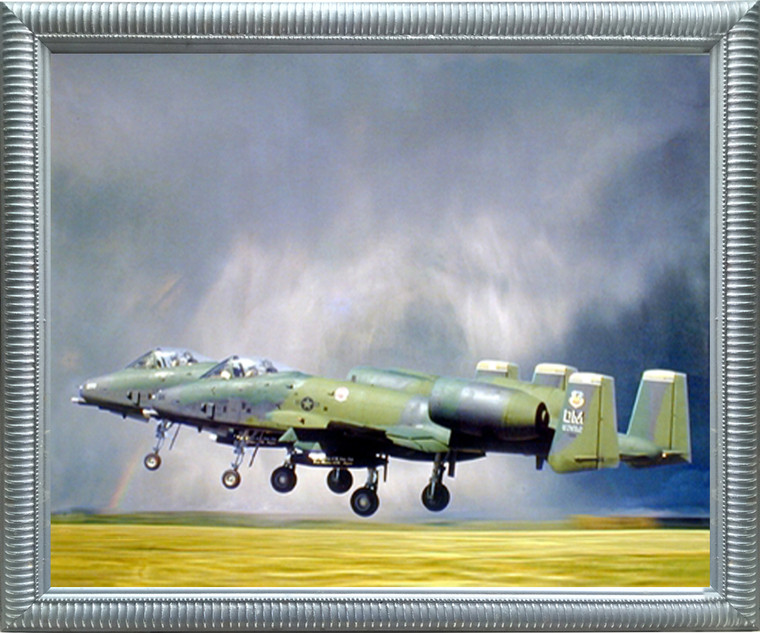 Framed Picture Wall Decor Military A-10 Thunderbolt Warthog II Jet Airplane Aviation Silver Art Print Poster (20x24)