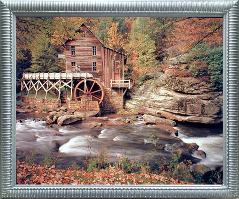 Impact Posters Gallery Landscape Framed Art Print Wall Decor Glade Creek Mill Nature Trees Bedroom Silver Picture (18x22)