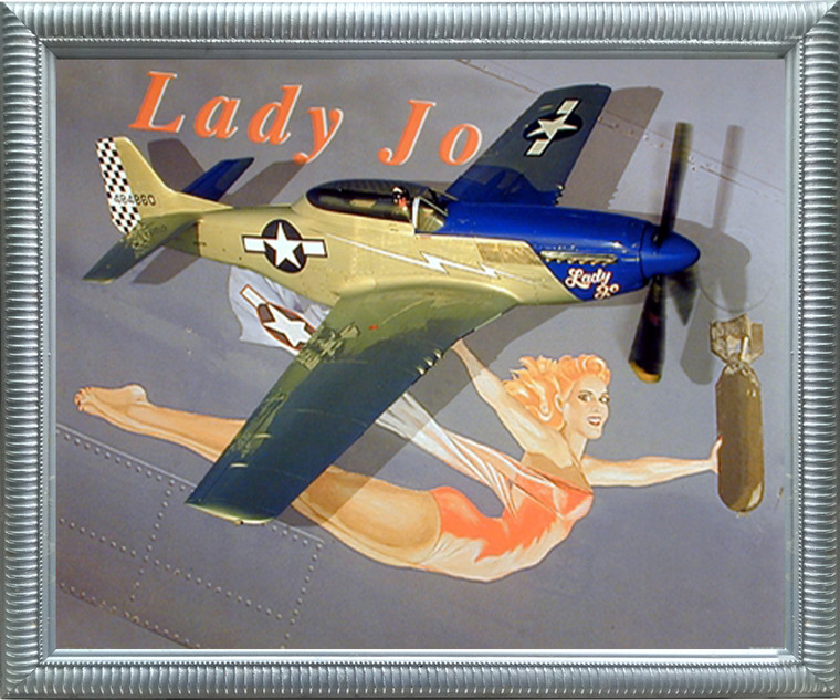 Impact Posters Gallery NA TF-51 Mustang with Lady Jo Airplane Aircraft Silver Wall Decor Framed Picture Art Print (18x22)