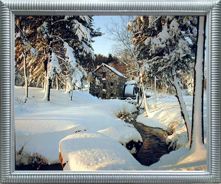 Impact Posters Gallery Wayside Inn Mill - Winter Landscape Nature Scenery Silver Art Print Framed Wall Decoration Picture (20x24)