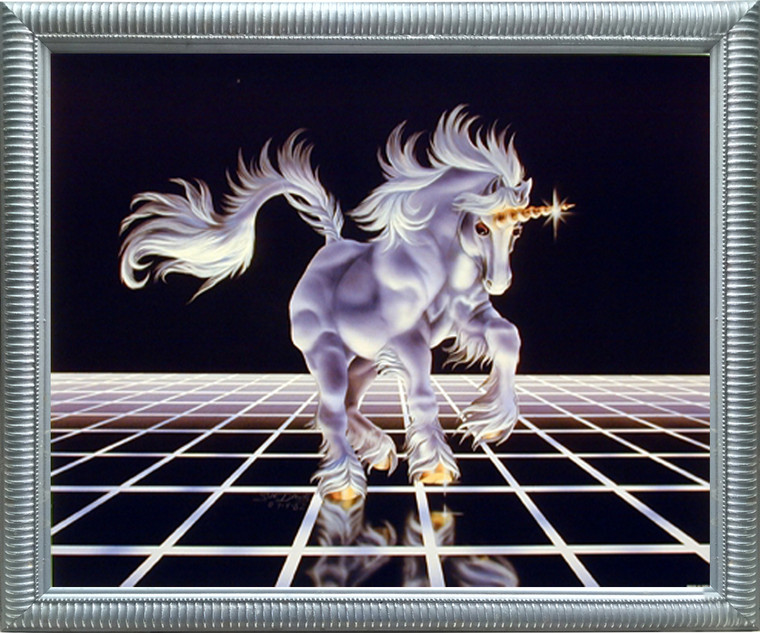 Framed Wall Decor Up From the Grid White Unicorn Horse Fantasy Silver Picture Art Print (20x24)