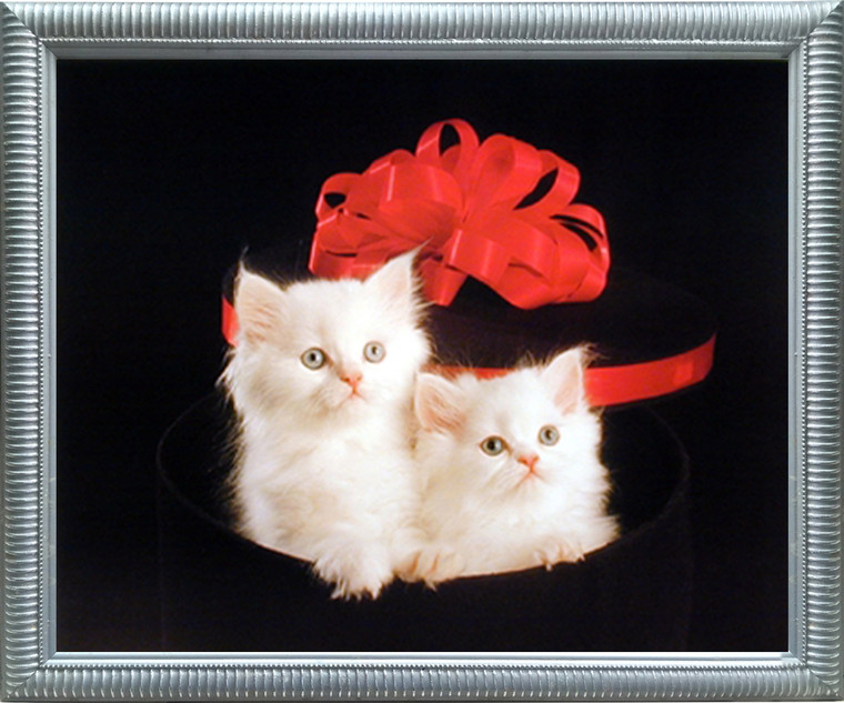 Impact Posters Gallery Cute Cats Persian Kittens with Red Bow Animal Silver Framed Wall Decoration Art Print