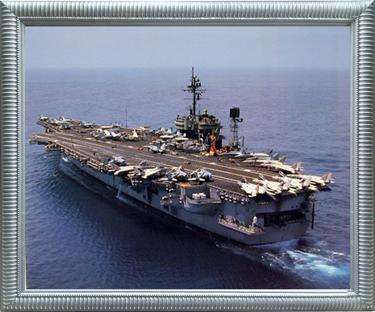 Framed Wall Decoration Aviation Framed Poster - Aircraft Carrier USS Constellation Navy Ship Picture Silver Art Print (20x24)