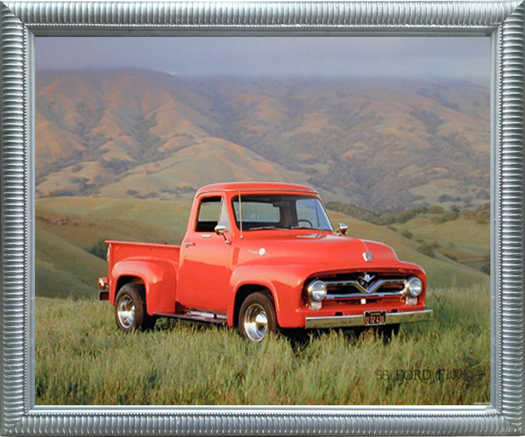 Impact Posters Gallery 1955 Ford F-100 Pick Up Truck Silver Framed Wall Decor Picture Art Print