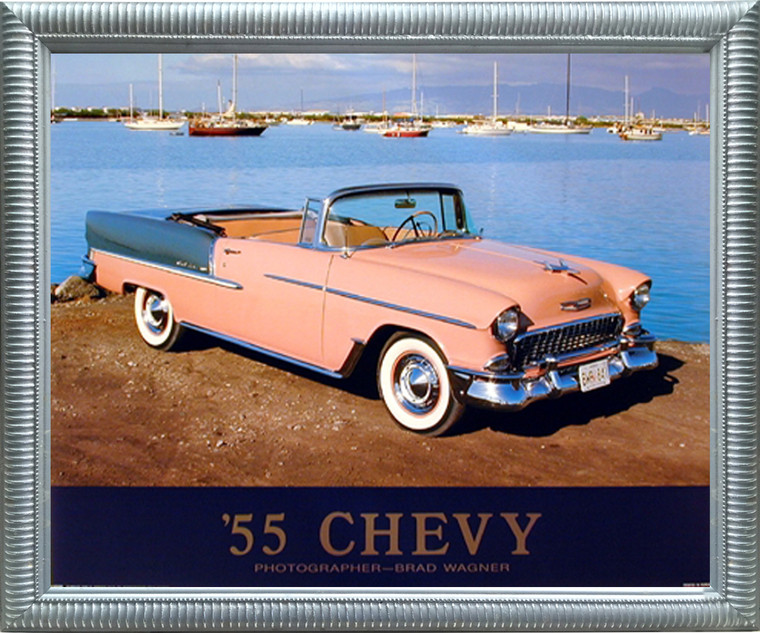 Impact Posters Gallery 1955 Chevy Bel Air Convertible Classic Car Picture Wall Silver Framed Art Print