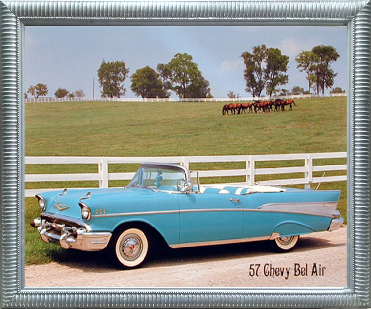 Impact Posters Gallery 1957 Chevy Bel Air Brad Wagner Vintage Car Wall Decor Silver Framed Art Print Picture